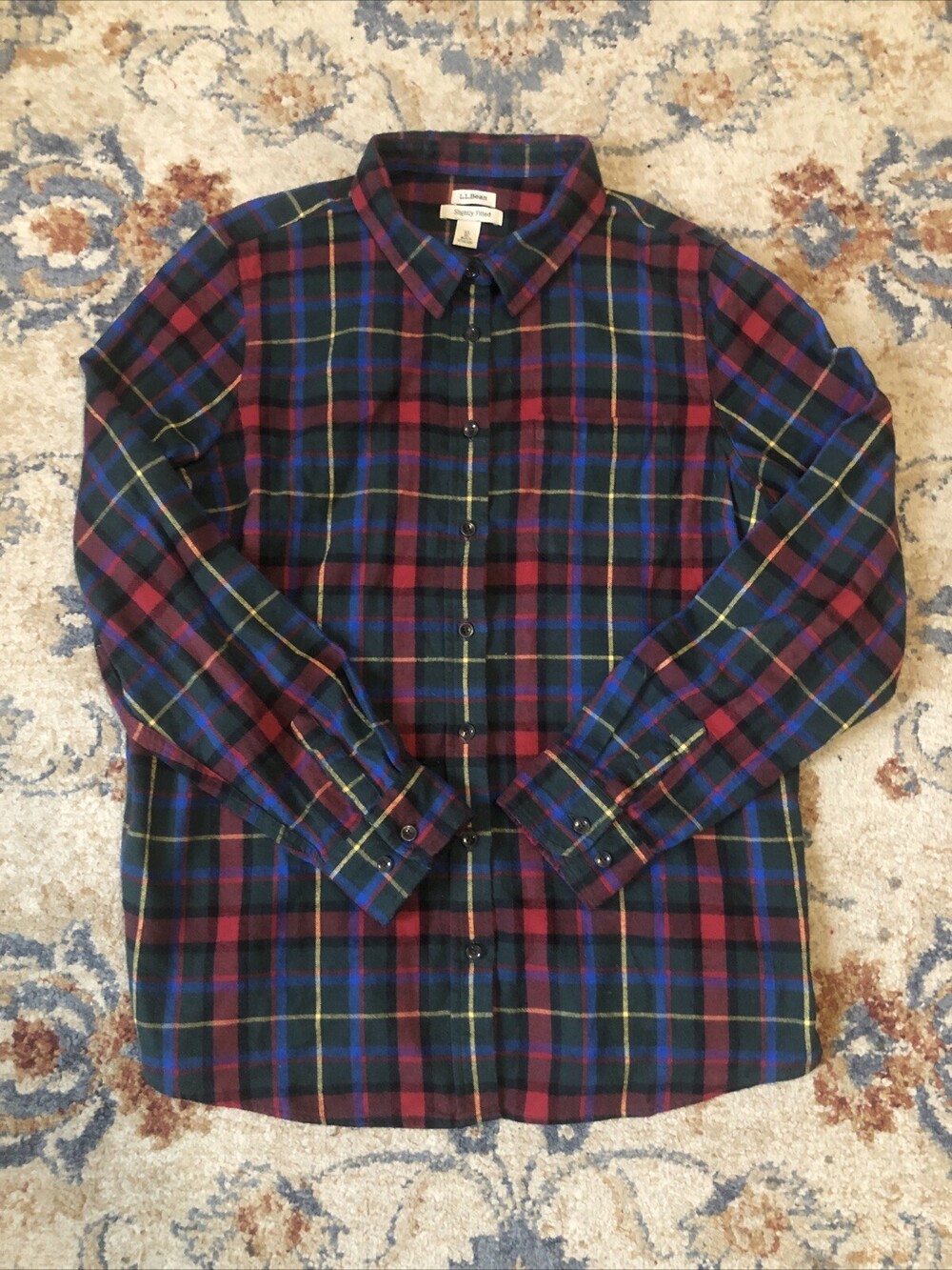 LL Bean Mens XL Plaid Long Sleeve Button Down Slightly Fitted Flannel